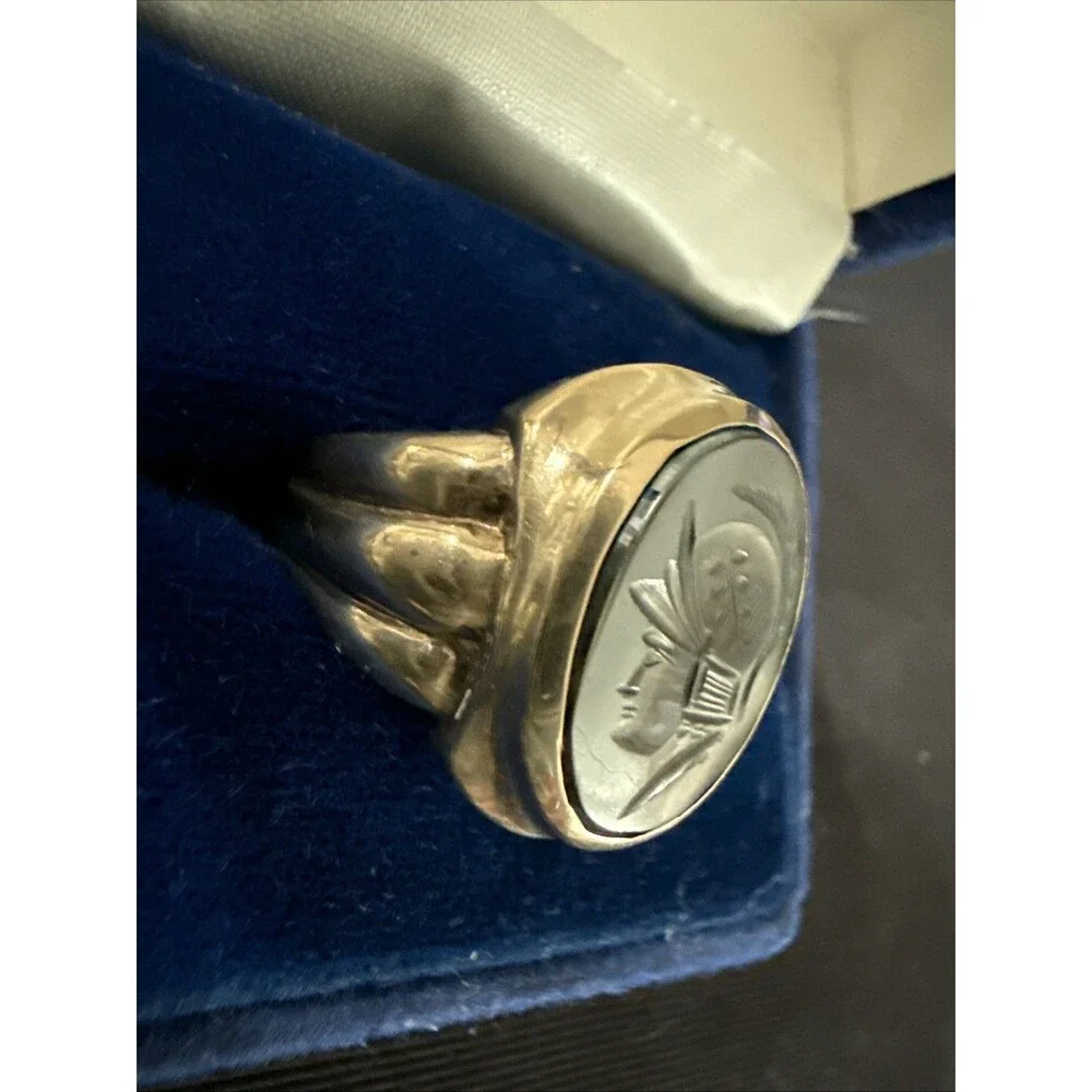 VTG 10K Yellow Gold Ostby & Barton Intaglio Signet Hematite Ring 10.61g Sz 12
